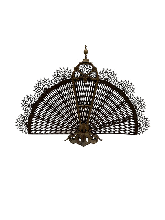 Antica parascintille per camino in stile pavone italiano del XIX secolo