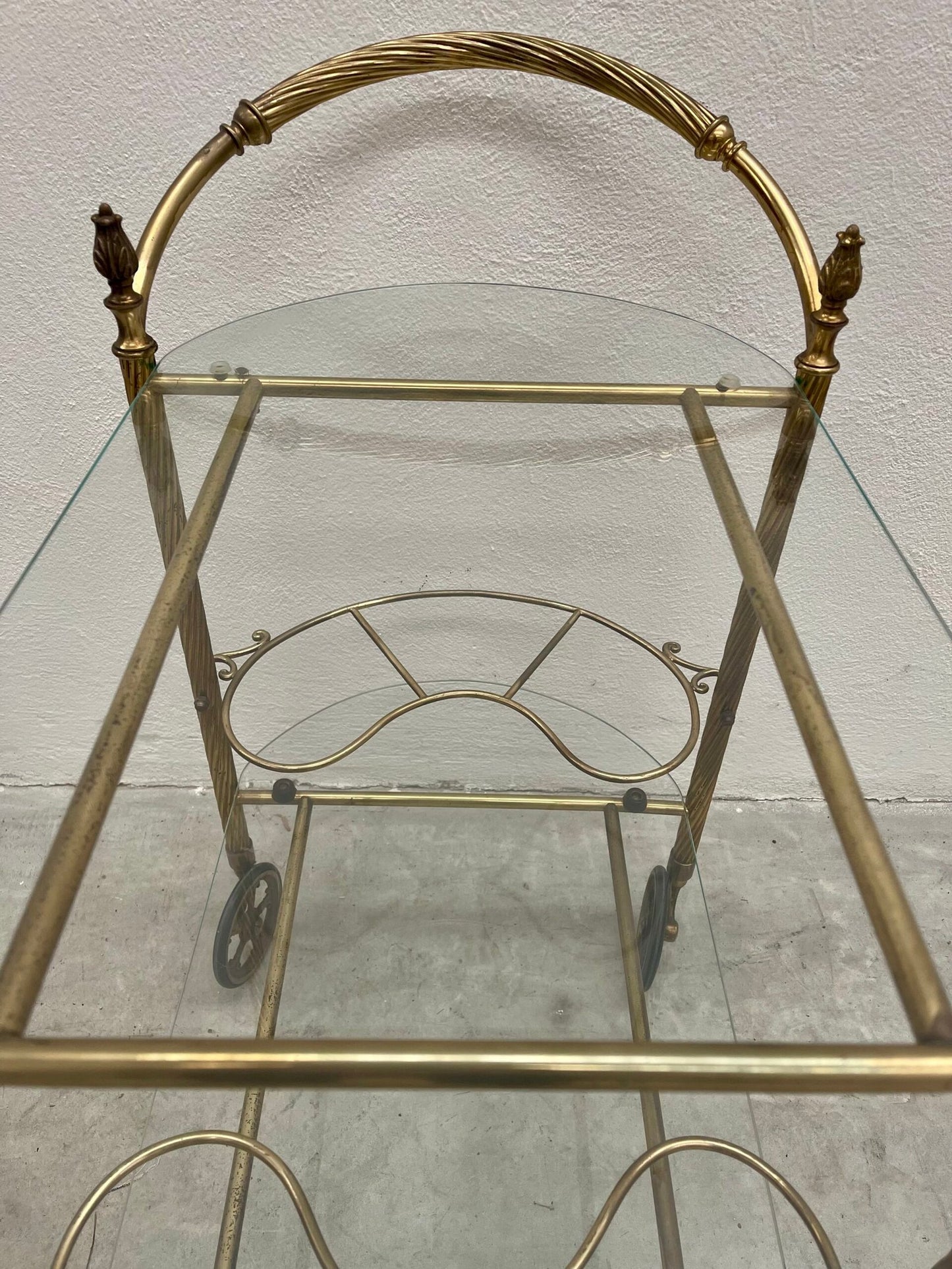 Carrello da tè/bar in ottone e vetro, stile vintage anni '50