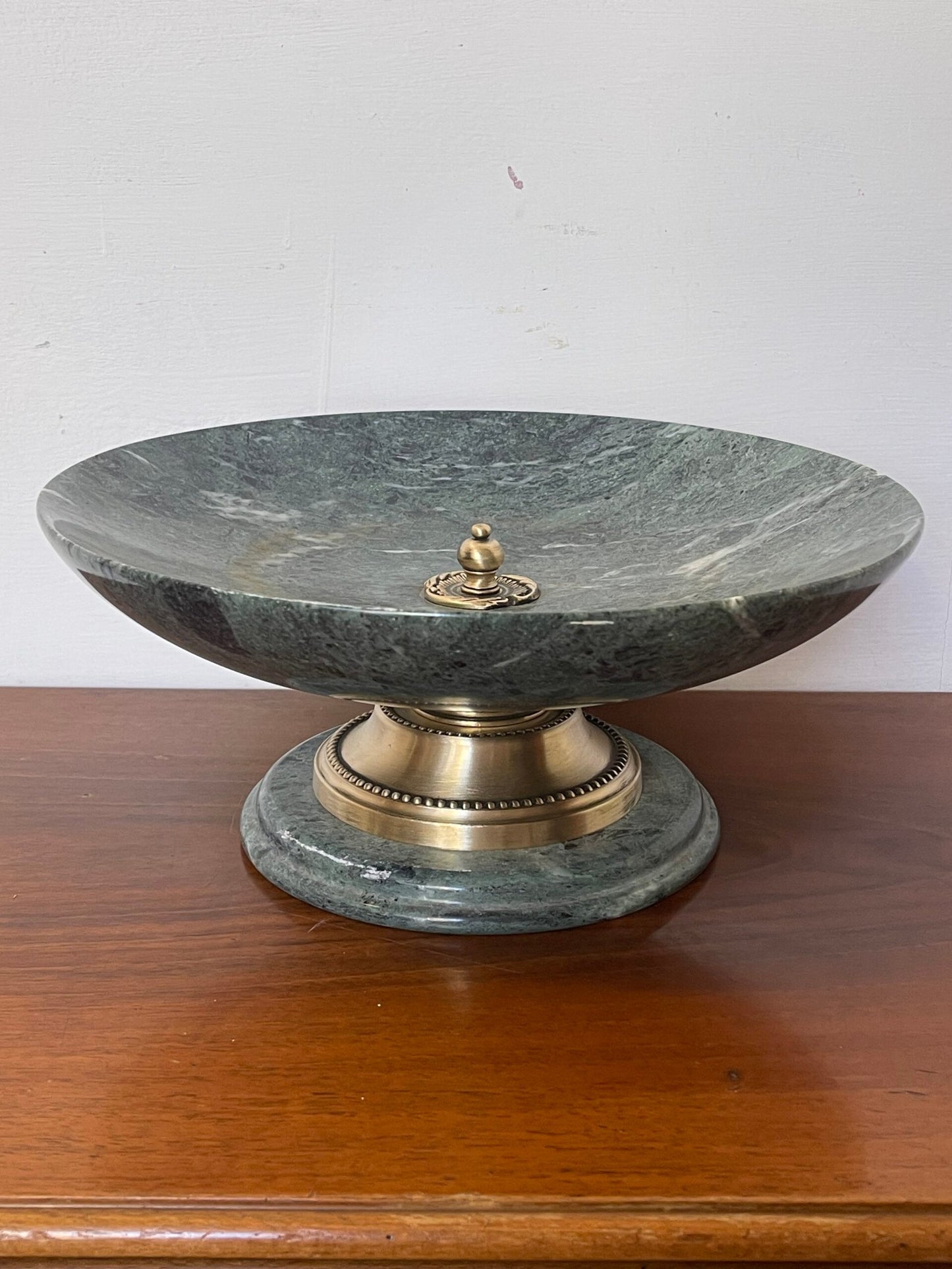 Piatto da Centro in Marmo Verde con Base in Bronzo, Italia, anni '90