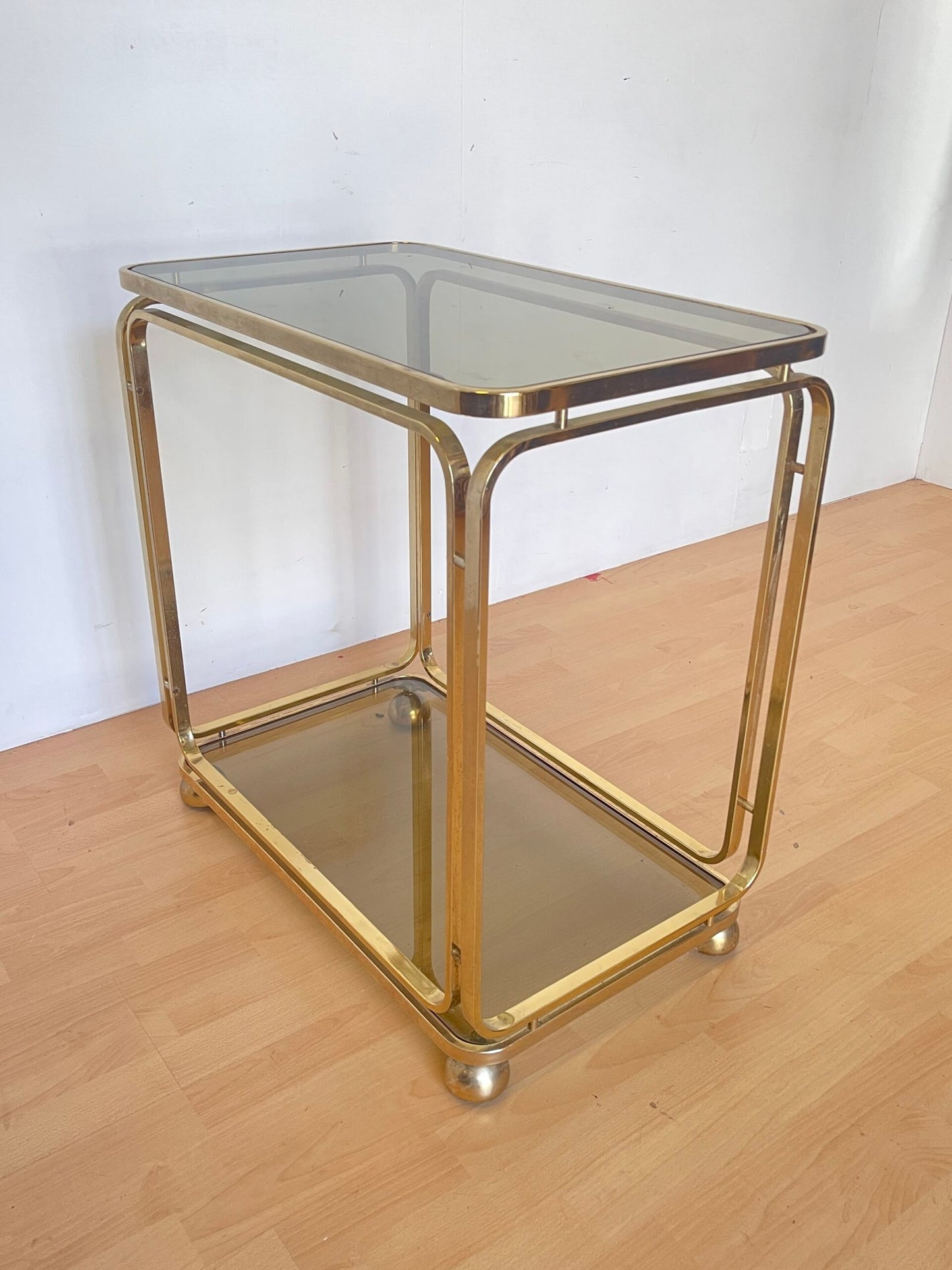 Carrello vintage "Allegra" in Ottone e Vetro Fumé - Design Modernista Italiano