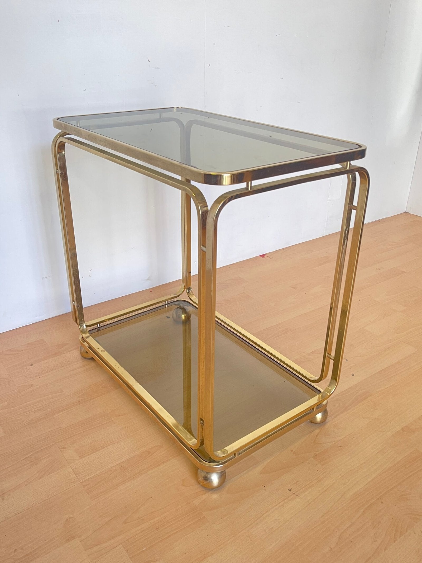 Carrello vintage "Allegra" in Ottone e Vetro Fumé - Design Modernista Italiano