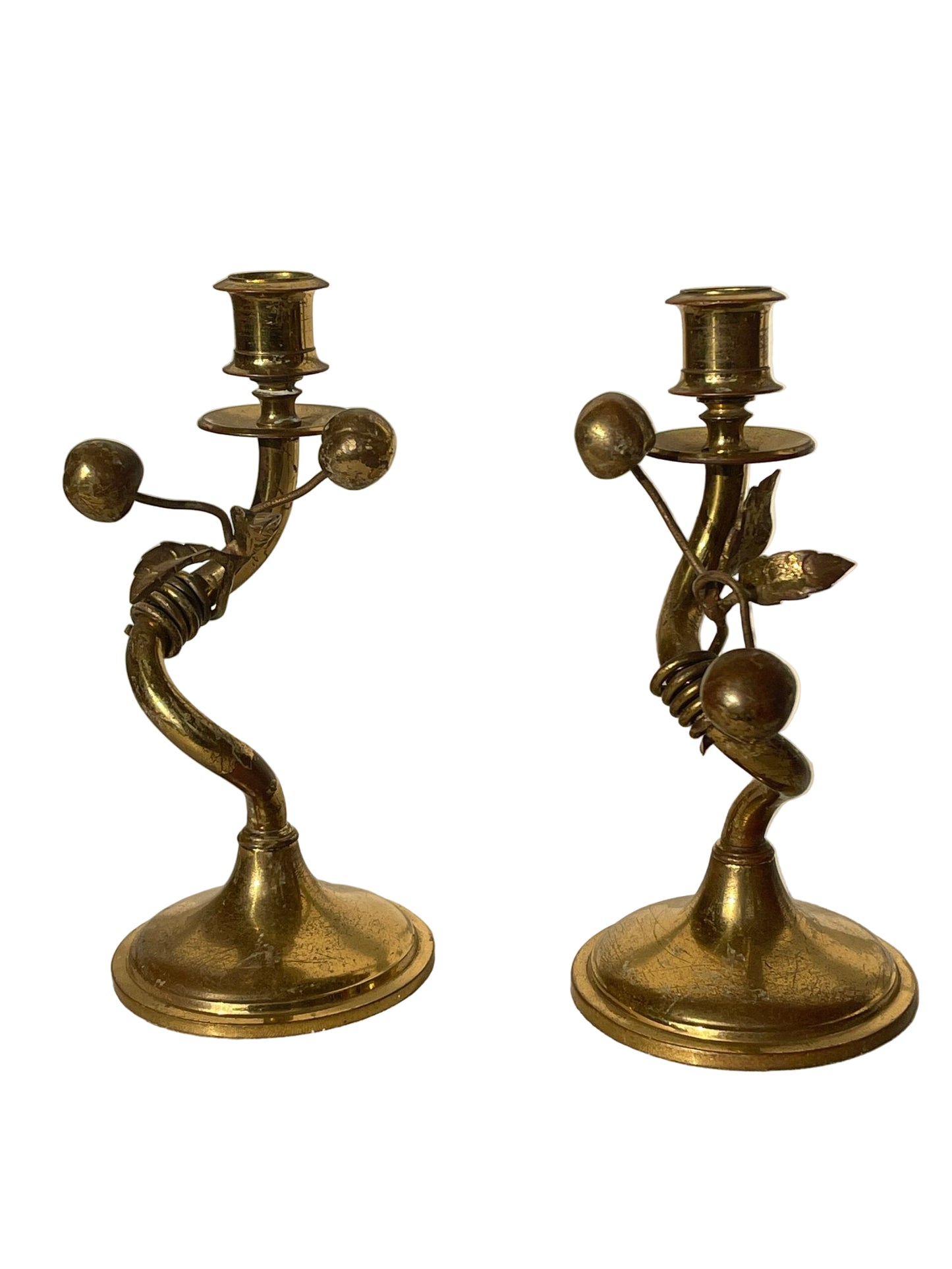 Coppia di Candelieri in Ottone con Motivo Naturale