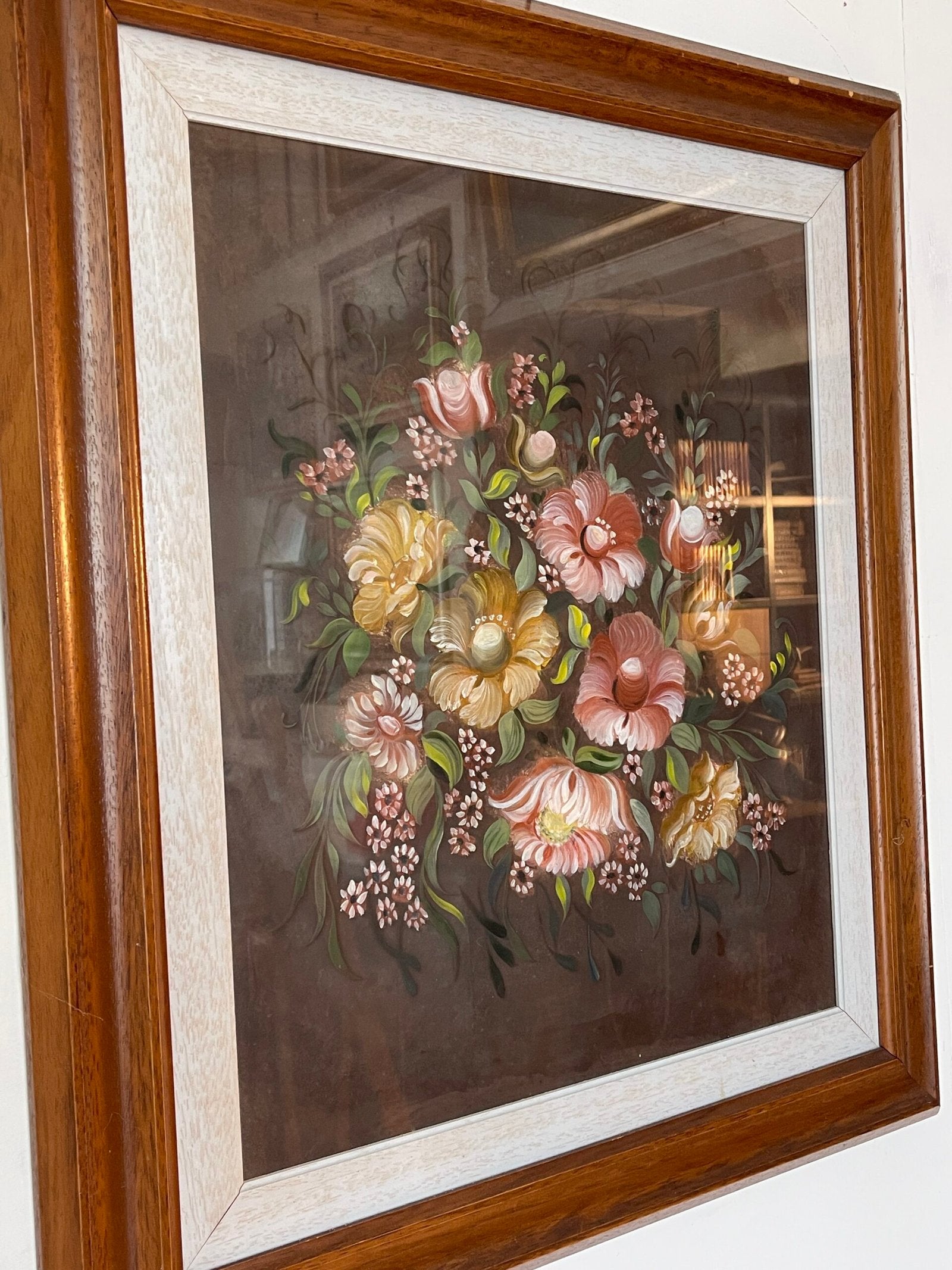 plendido quadro raffigurante un raffinato bouquet floreale dipinto a mano vintage