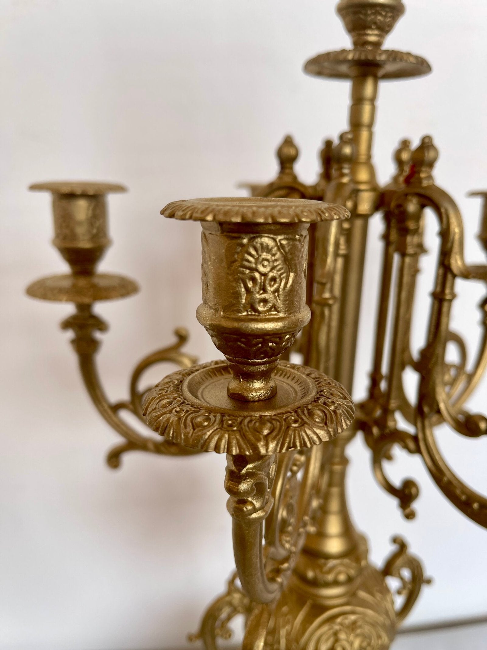 Set orologio da Caminetto con Candelabri - stile Barocco in Bronzo Dorato