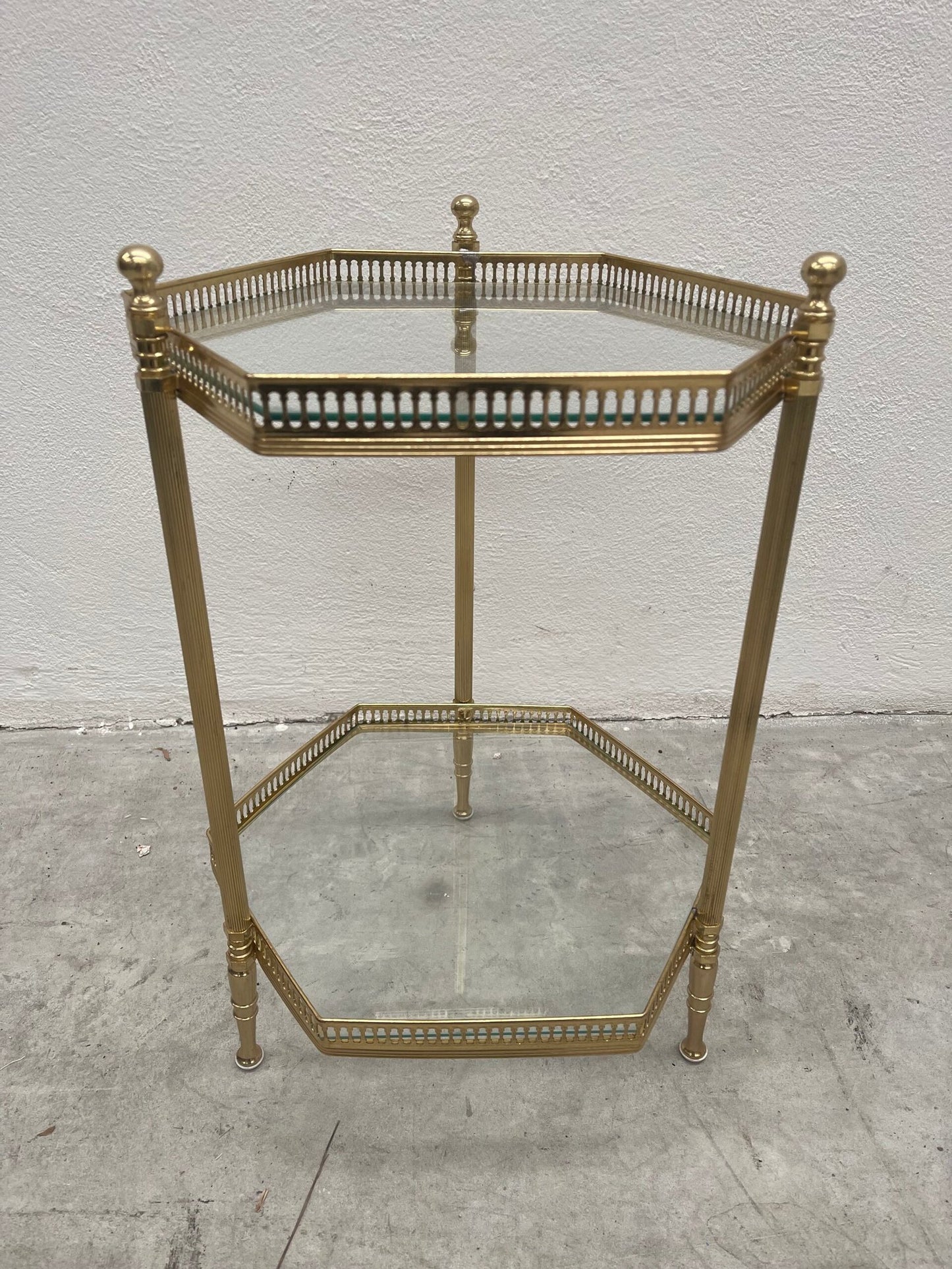 Tavolino Ottagonale Vintage in Ottone e Vetro