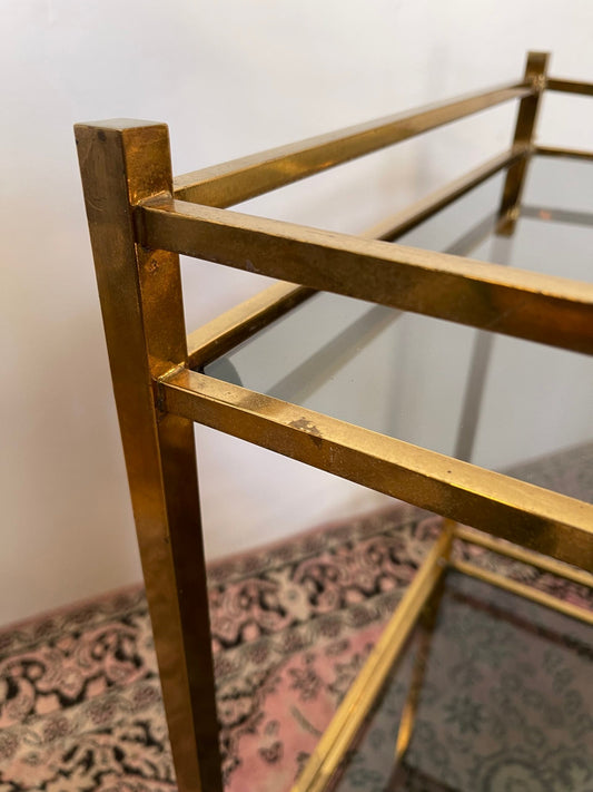 Carrello Portabottiglie Portavivande vintage in Ottone e Vetro