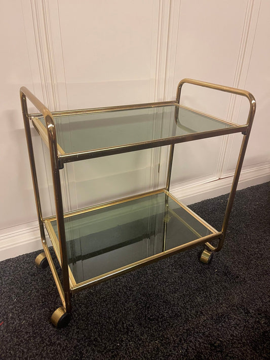 Carrello bar vintage in ottone e vetro fumé
