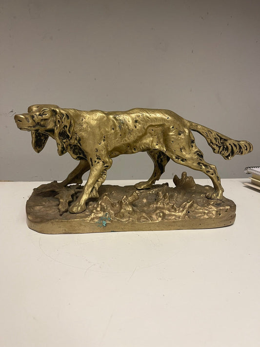 Scultura "Cane da Caccia in Punta" in Bronzo Dorato
