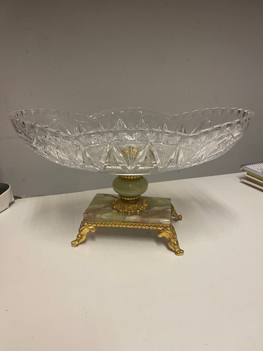 Centrotavola di Lusso in Cristallo, Onice e Bronzo Dorato
