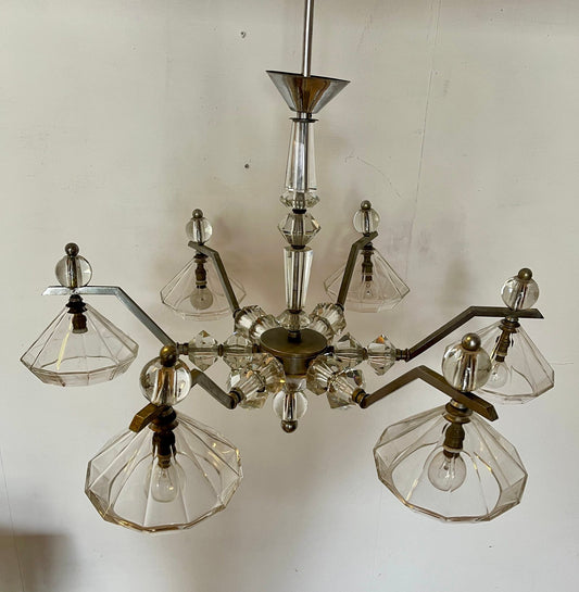 lampadario vintage in vetro di murano e ottone - Design anni '70