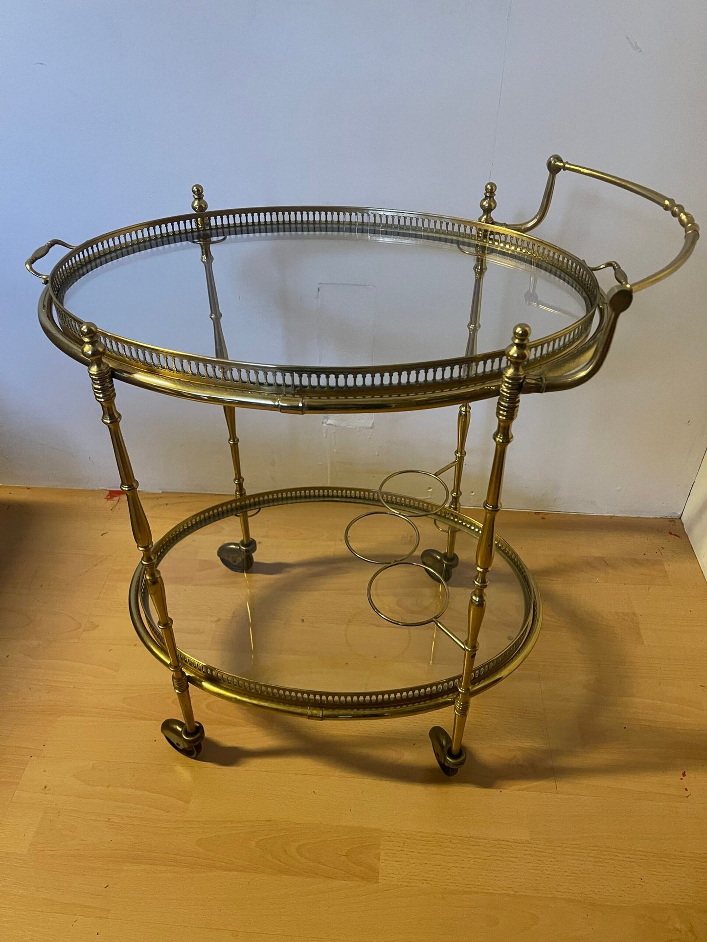 Carrello bar vintage in ottone e vetro