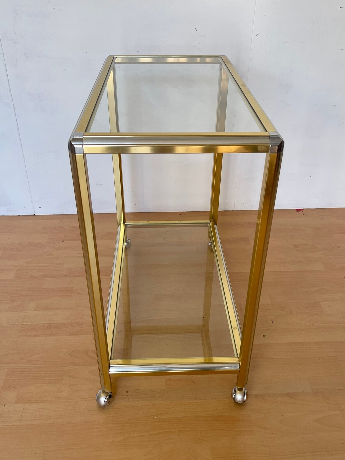 Carrello Bar Moderno in Ottone e Vetro - Stile Hollywood Regency Anni'70