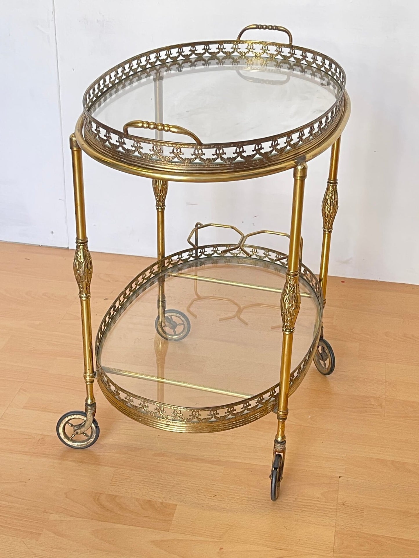 Carrello da Servizio vintage in Ottone e Vetro - Stile Barocco Francese