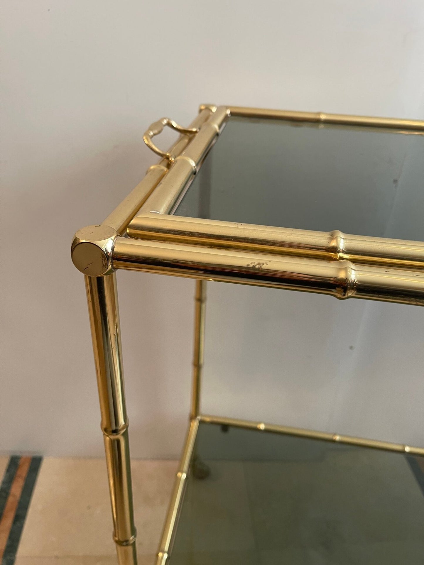 Carrello da Servizio vintage in Ottone e Vetro