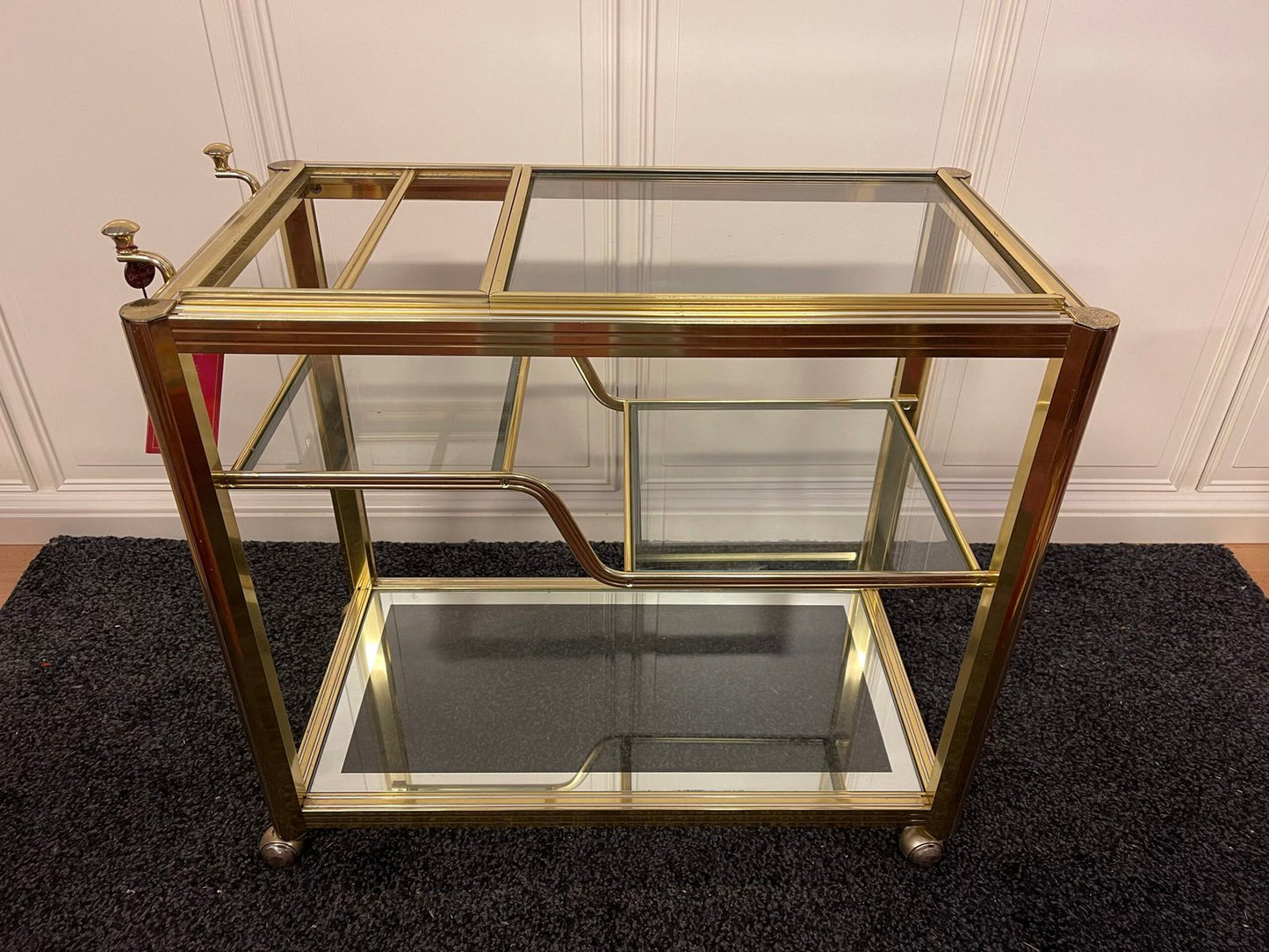 Carrello portavivande in ottone e vetro - stile vintage