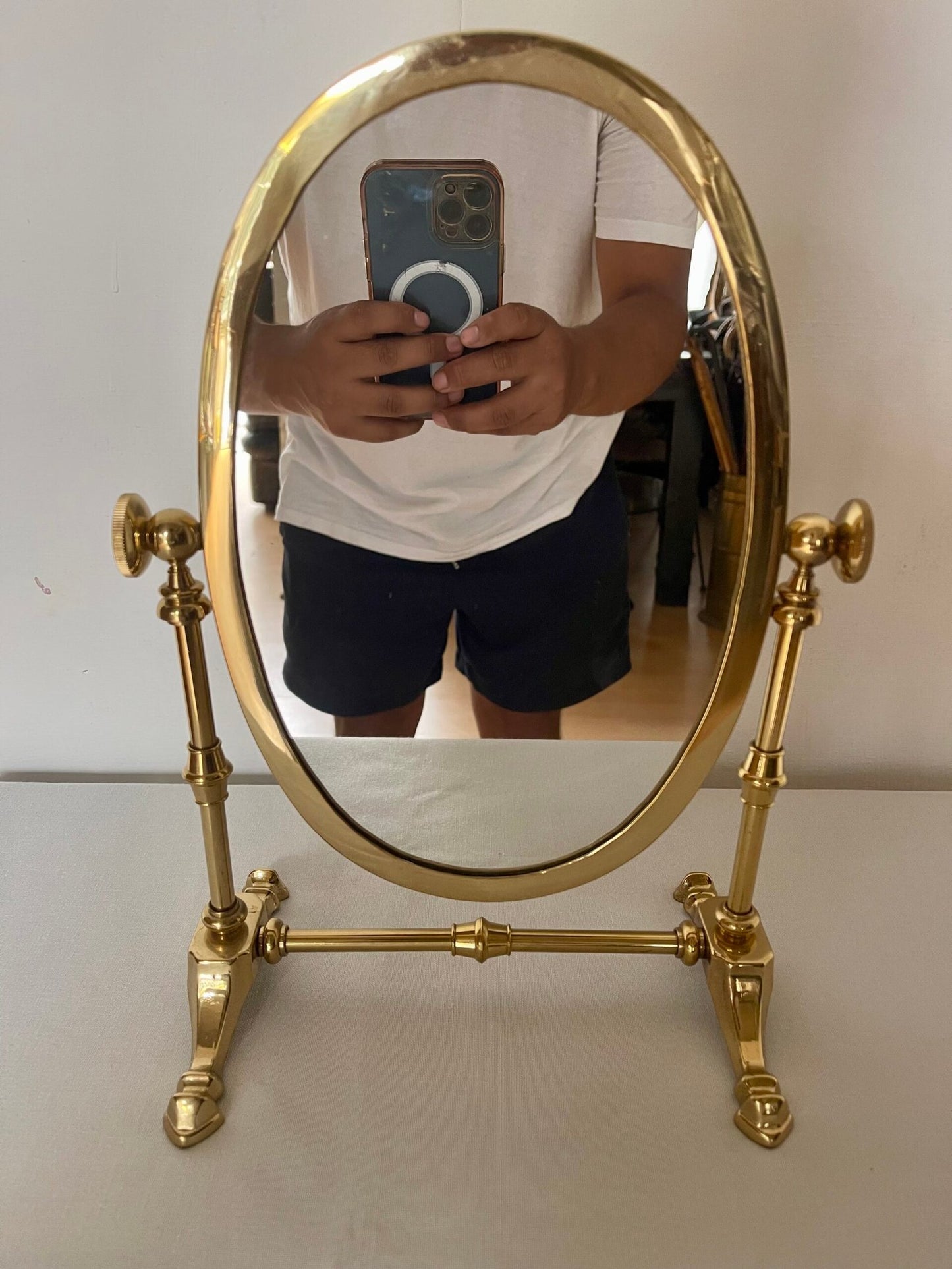 Specchio da tavolo regolabile in ottone