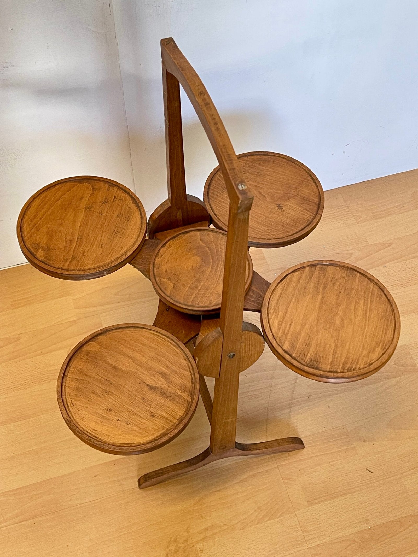 "Fiore di Legno – Portavaso o Tavolino a Petali Girevoli Vintage" 1970