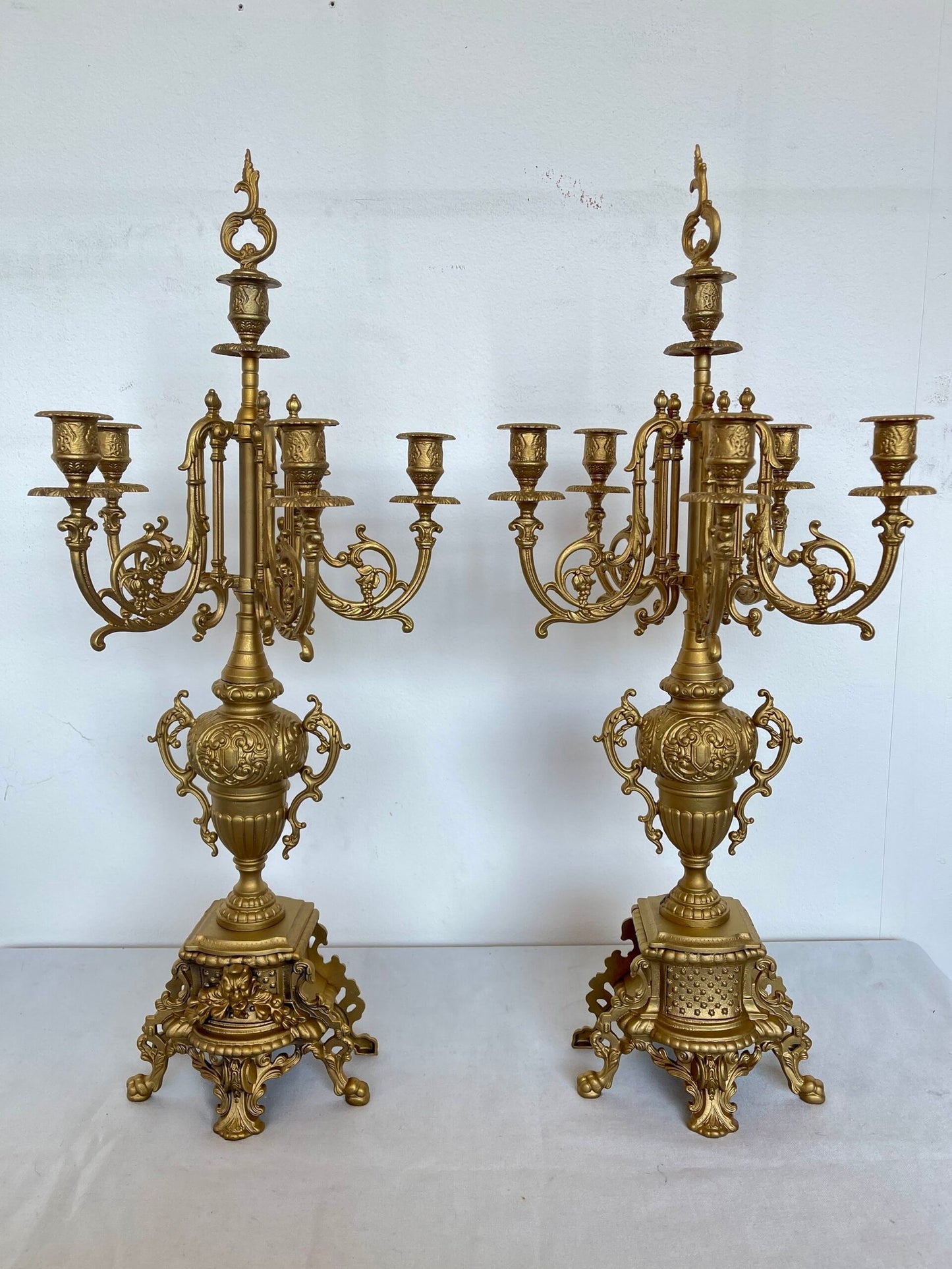 Set orologio da Caminetto con Candelabri - stile Barocco in Bronzo Dorato