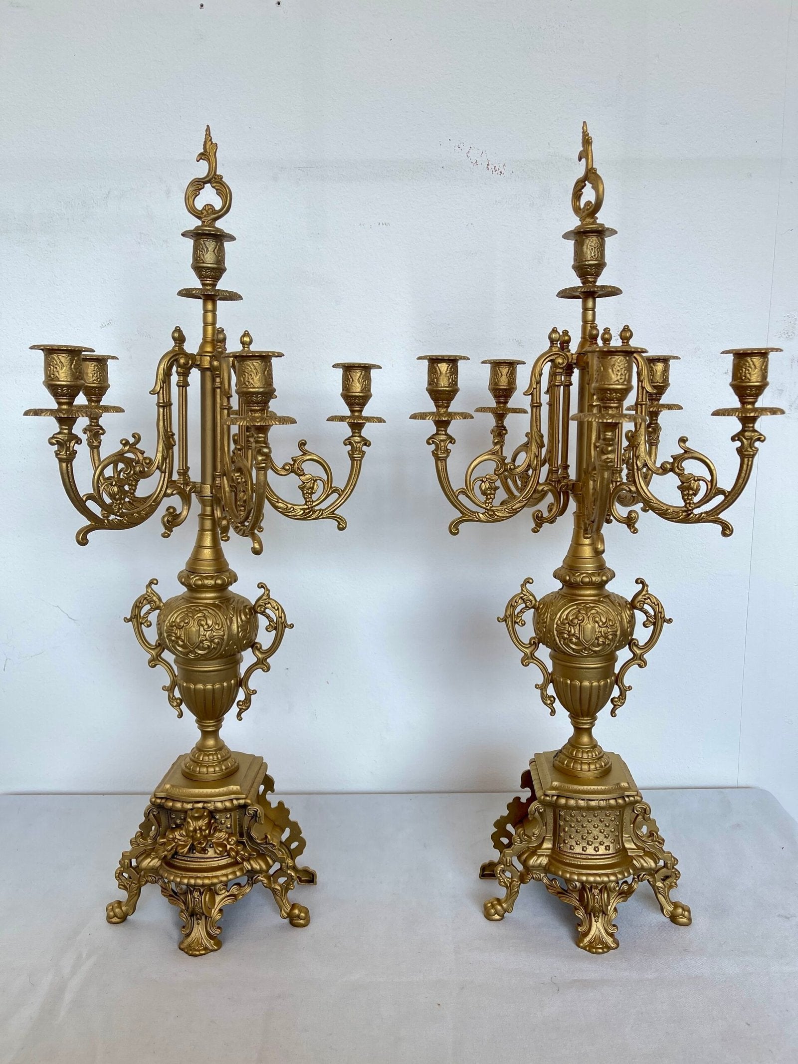 Set orologio da Caminetto con Candelabri - stile Barocco in Bronzo Dorato