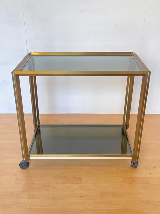 Carrello Bar vintage in Ottone e Vetro Fumé - Stile Hollywood Regency