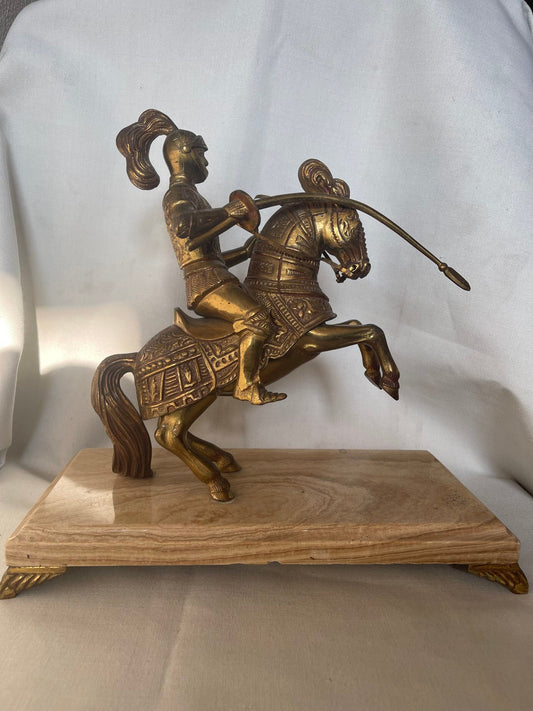 Statuetta Equestre di Cavaliere Medievale in Bronzo