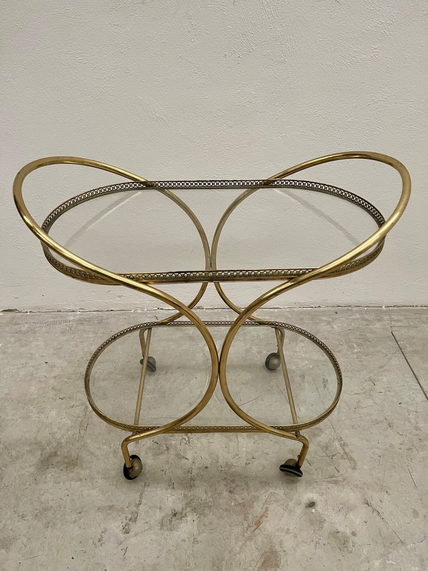 Carrello bar in ottone stile hollywood regency anni '60