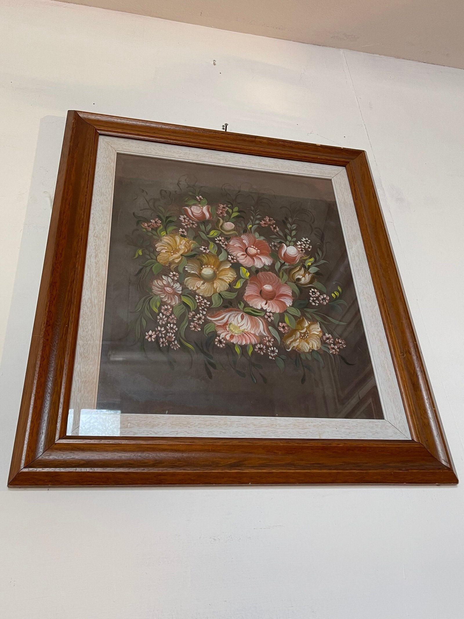plendido quadro raffigurante un raffinato bouquet floreale dipinto a mano vintage