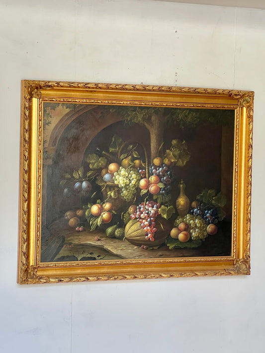 "Natura Morta con Frutta e Bottiglia" – Dipinto firmato A. Marinelli