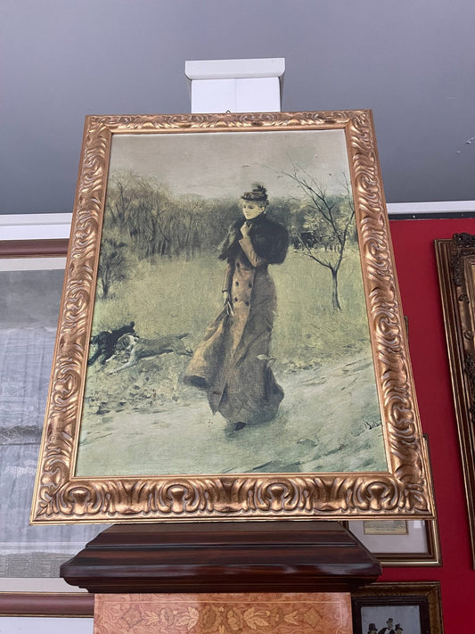 Quadro "Donna con cappotto lungo in paesaggio invernale