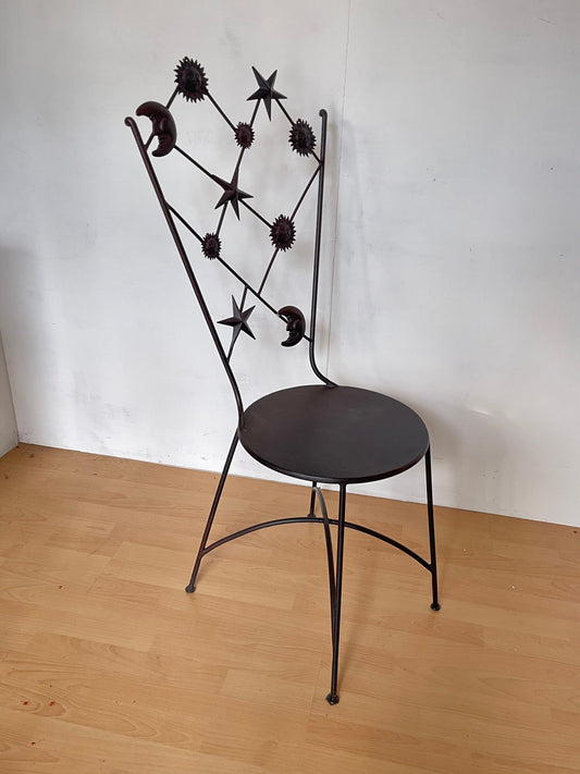 Sedia in Ferro Forgiato con Motivi di Sole e Luna, Italia, anni '50