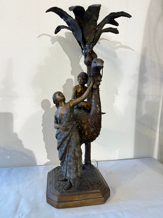 La lampada da tavolo in Bronzo stile Orientalista con Tema Esotico