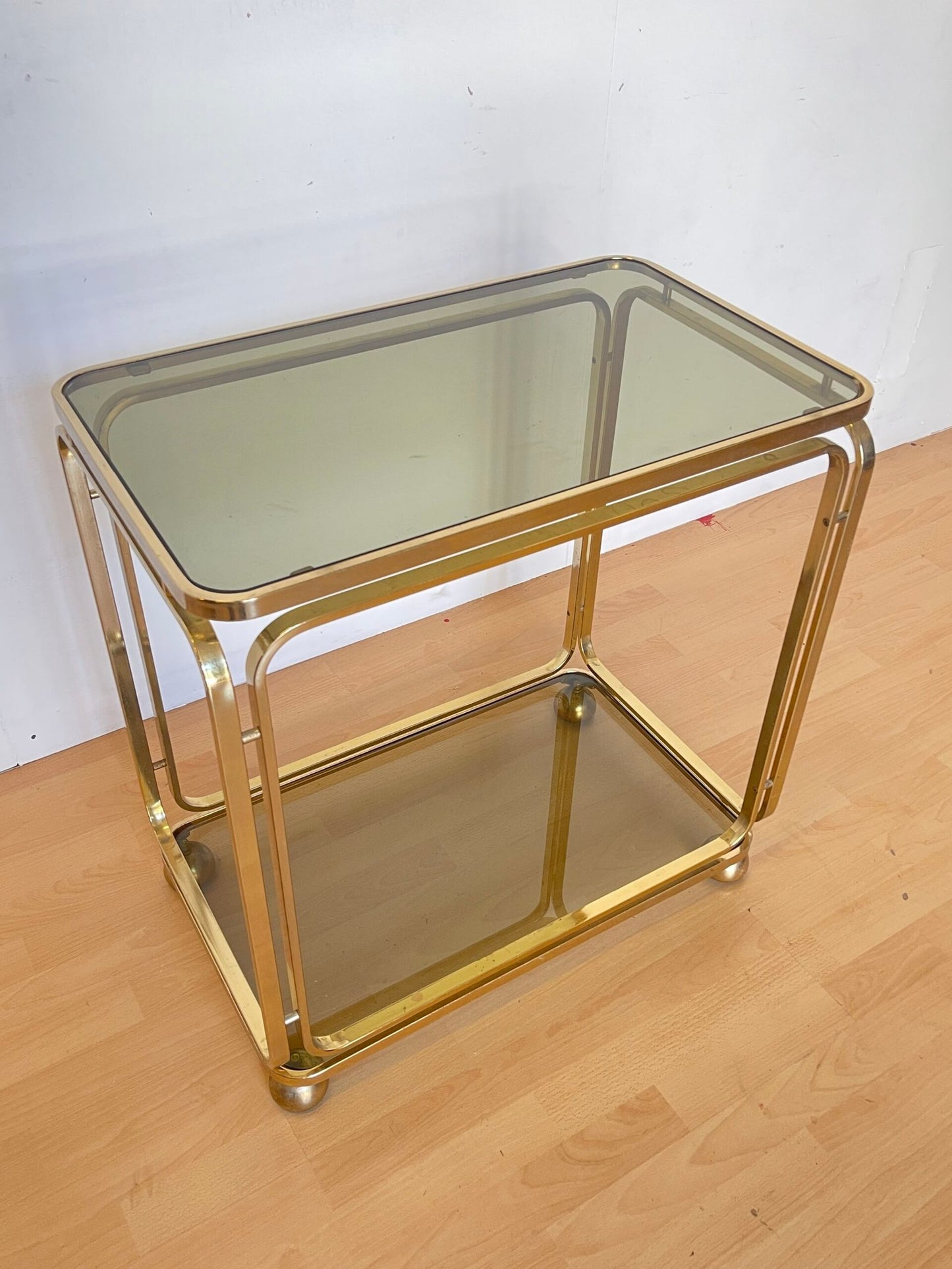 Carrello vintage "Allegra" in Ottone e Vetro Fumé - Design Modernista Italiano