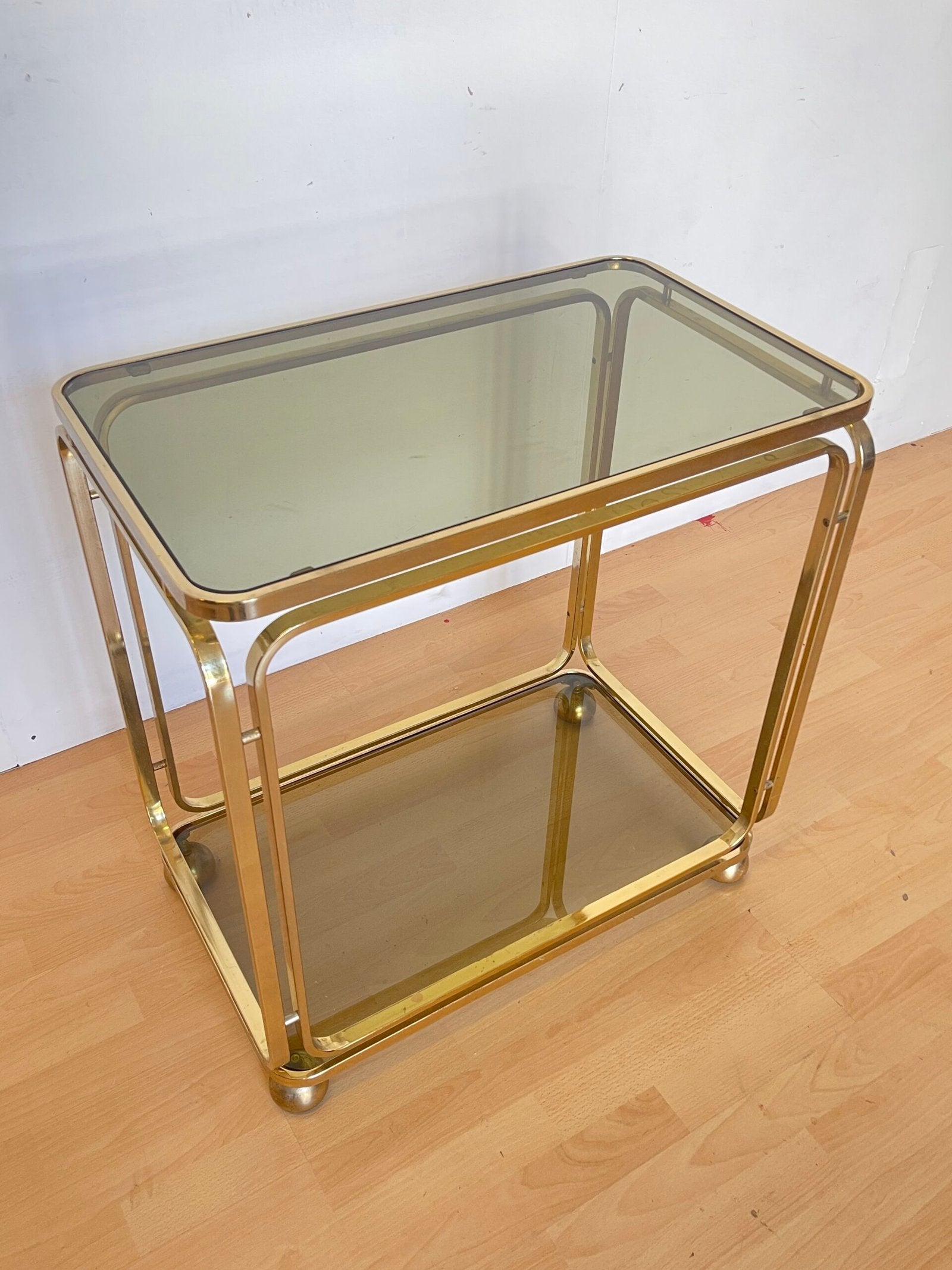 Carrello vintage "Allegra" in Ottone e Vetro Fumé - Design Modernista Italiano