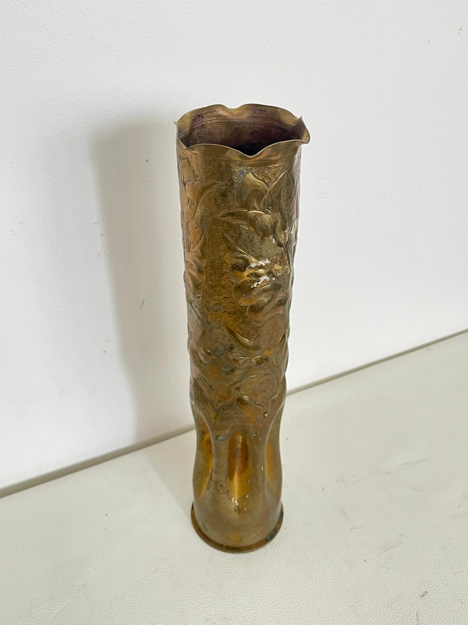 Vaso d’artiglieria in ottone inciso – Trench Art Prima Guerra Mondiale