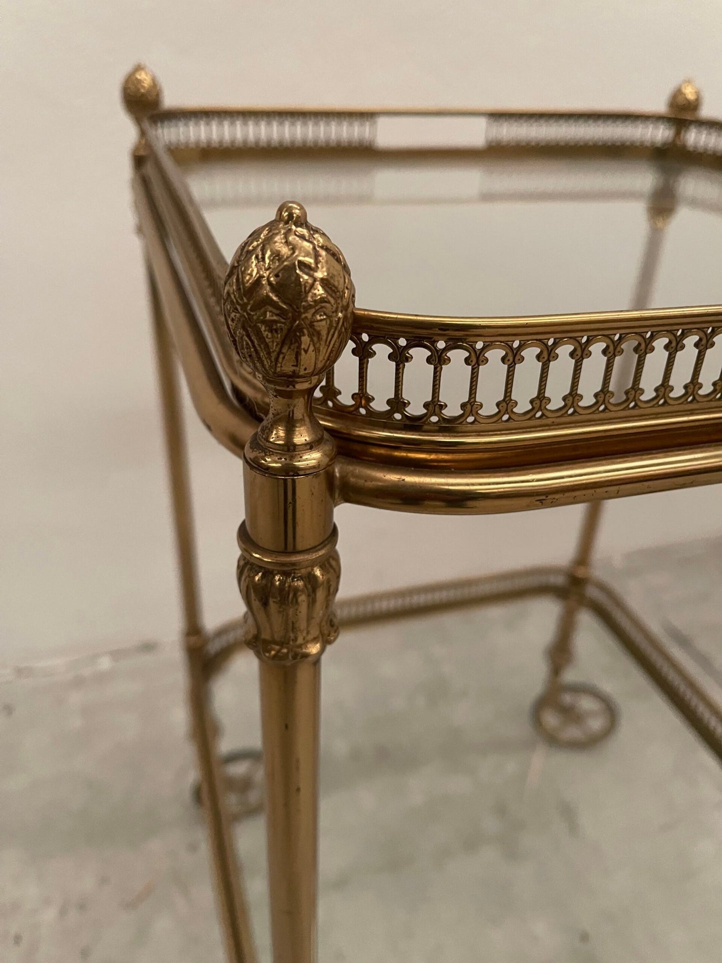 Carrello da tè in ottone dorato e vetro - stile francese