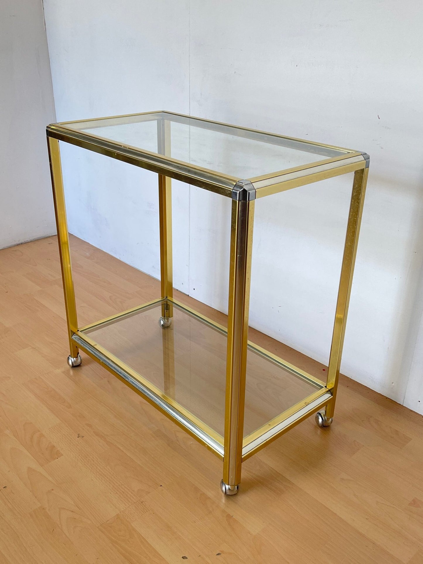 Carrello Bar Moderno in Ottone e Vetro - Stile Hollywood Regency Anni'70