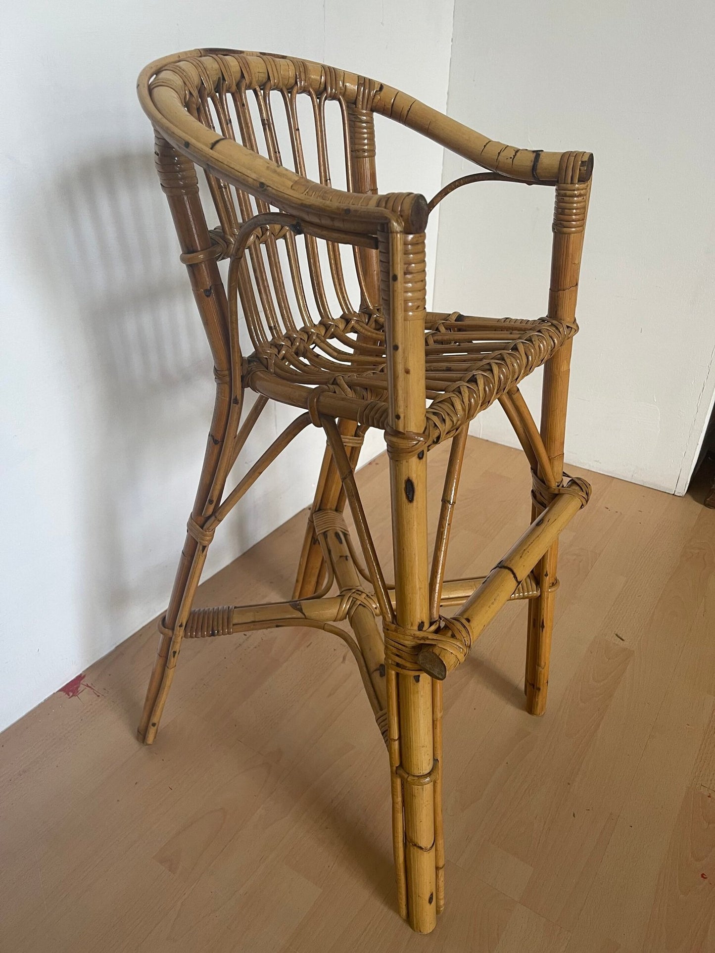 Sedia/Sgabello Alto da Bar in Bambù e Rattan, Stile Esotico/Tropicale