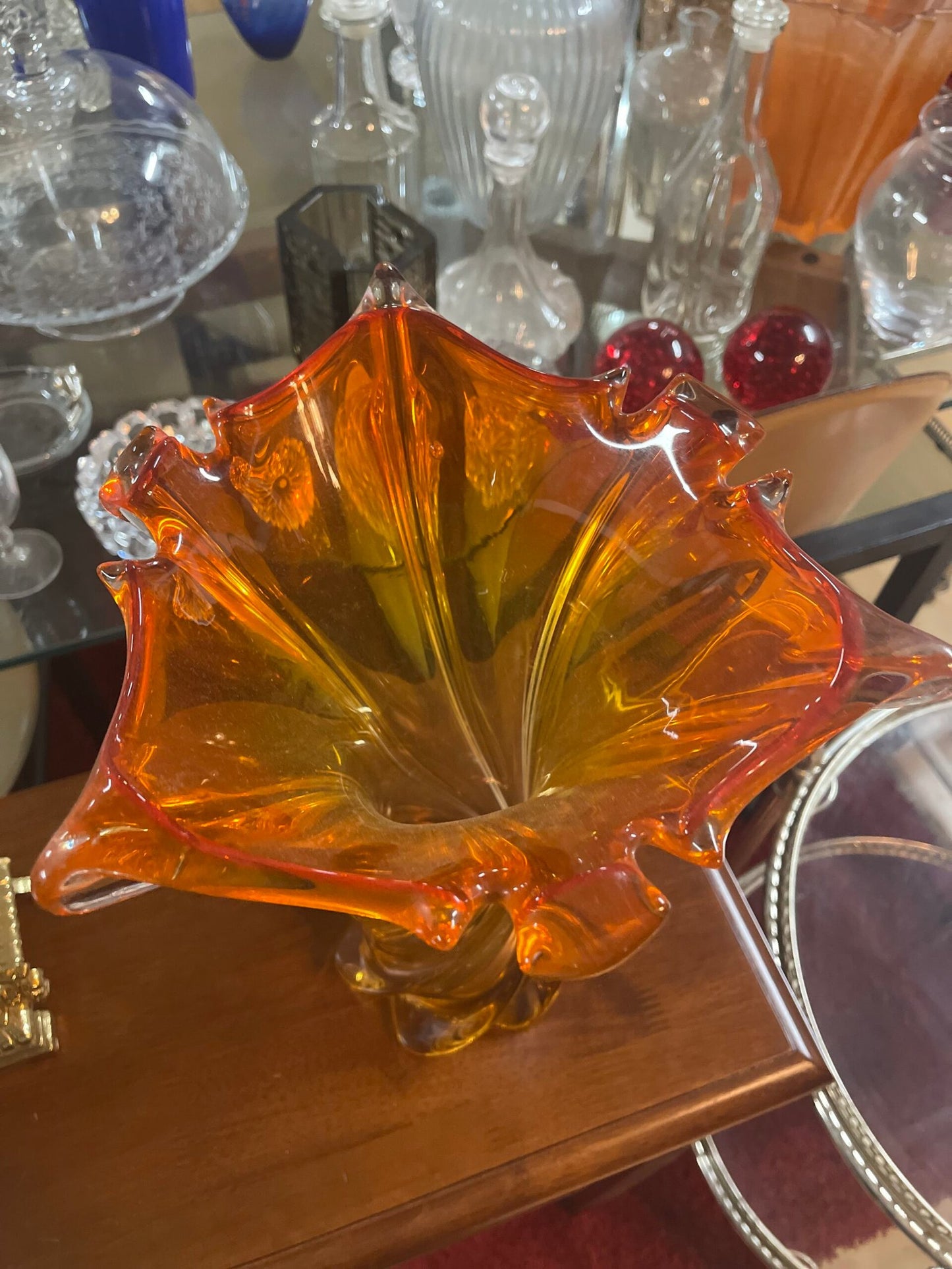 Vaso Artistico "Torsione" in Vetro di Murano Arancione-Ambra