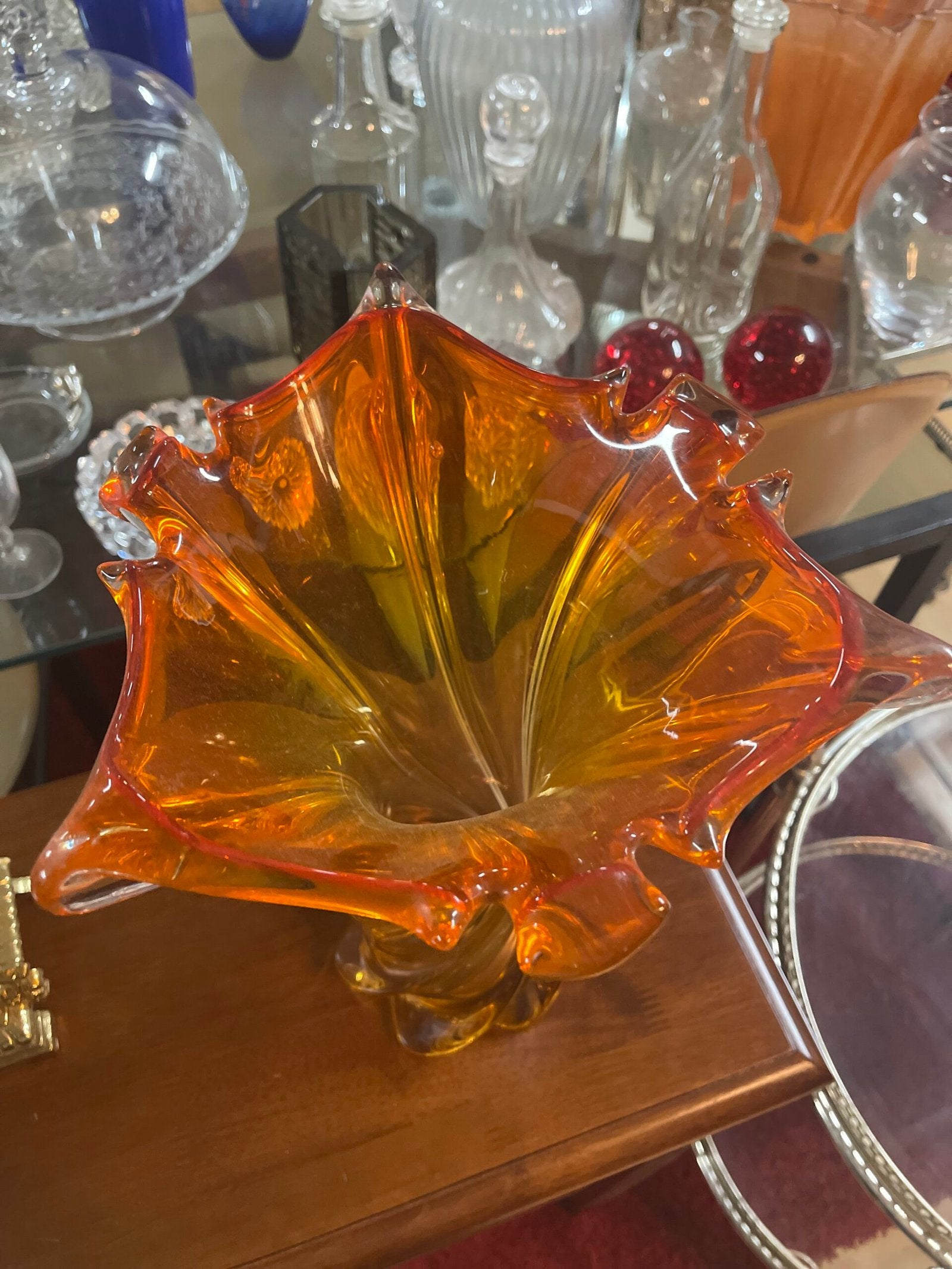 Vaso Artistico "Torsione" in Vetro di Murano Arancione-Ambra