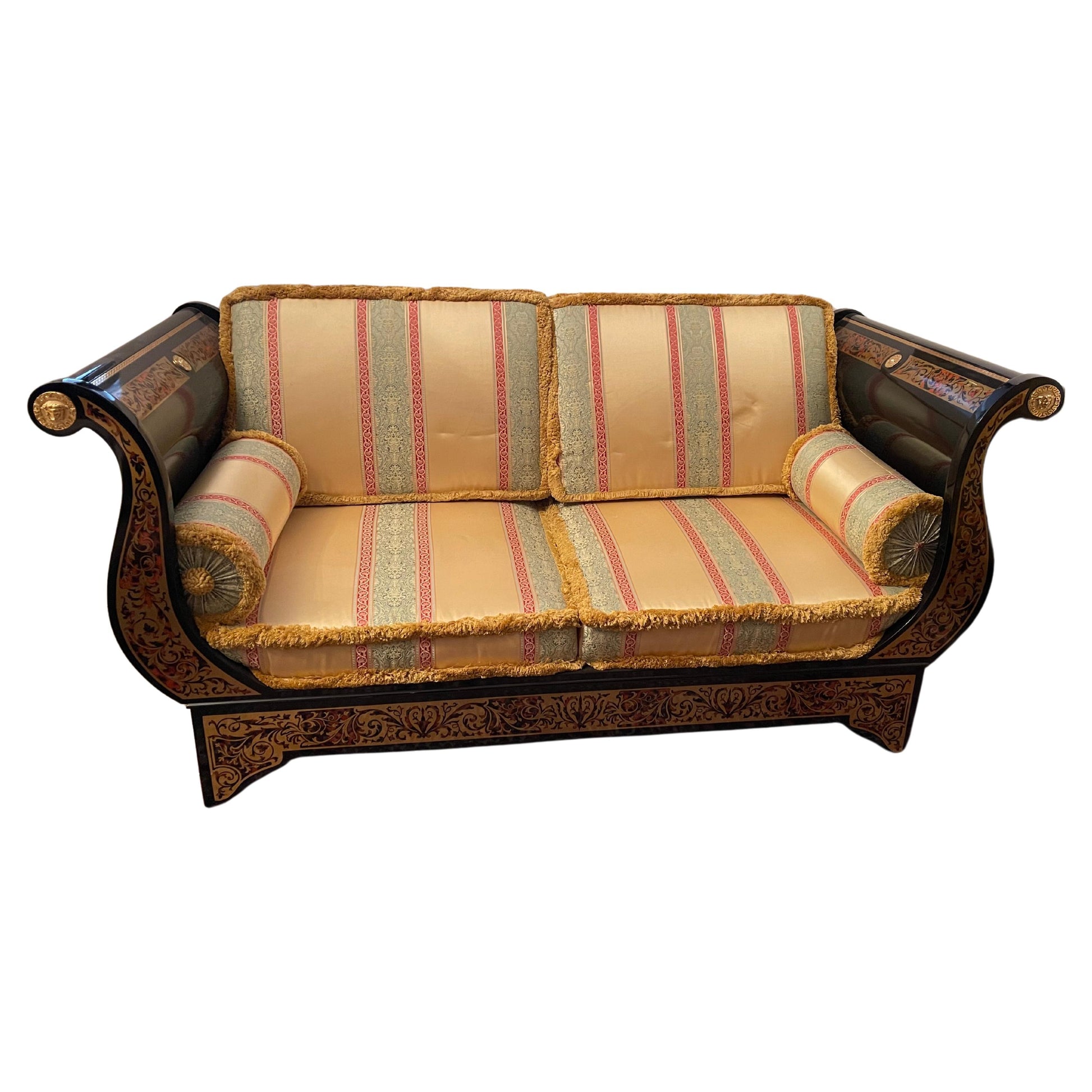 Divano versailles con intarsio di ottone stile Charles boulle