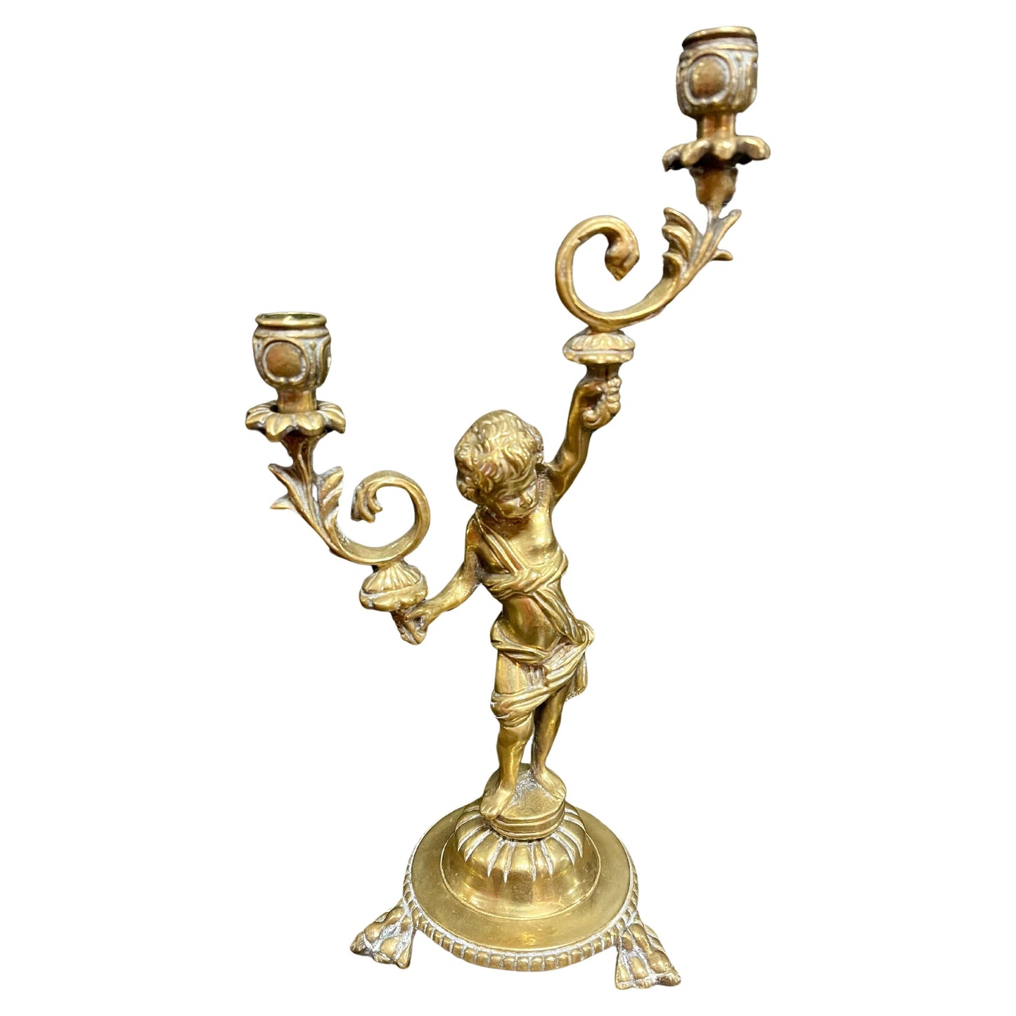 Candelabro antico in bronzo dorado
