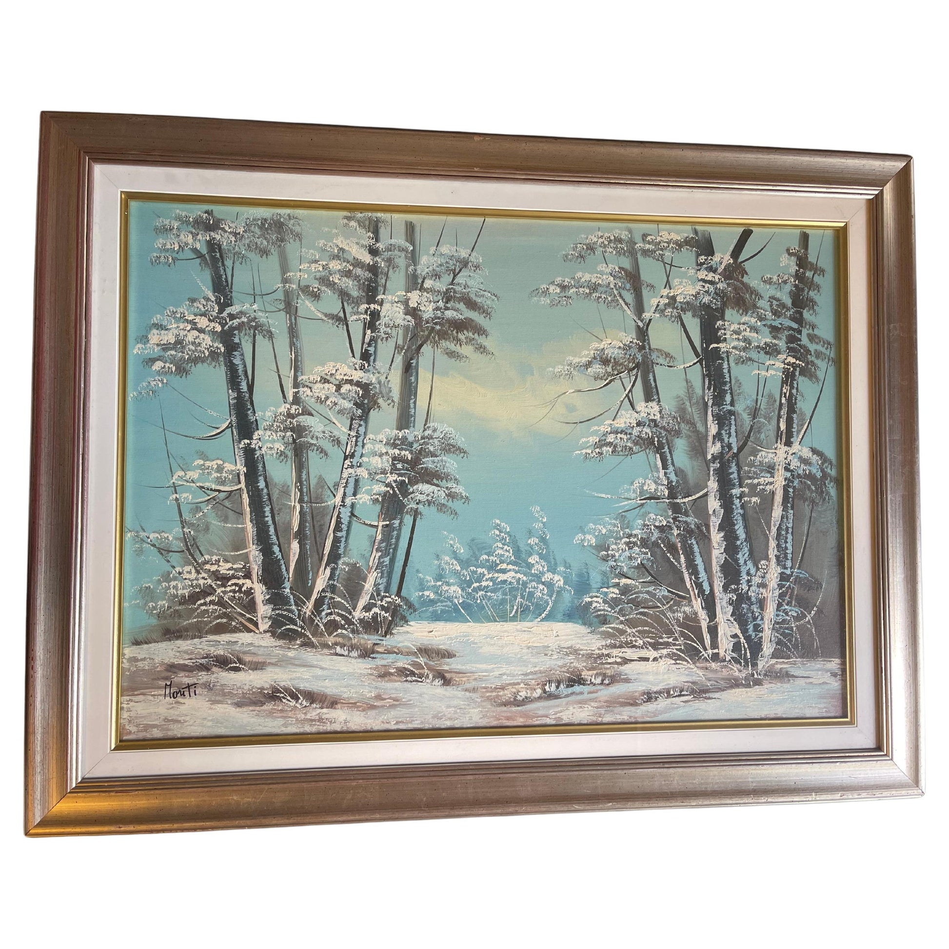 Bellisimo Quadro olio dipinto a mano invernale 1950