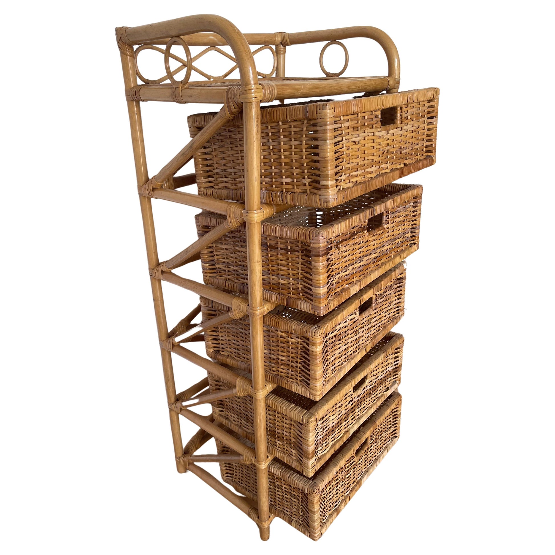 Cassiettiera in bambu 4 casseti naturale vimini vintage anni 90