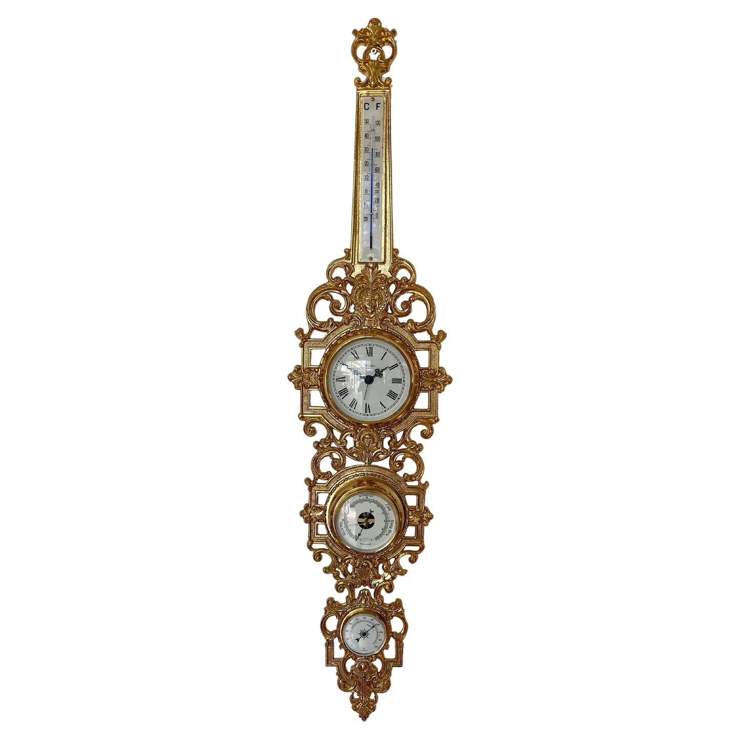 Bellisima Orologio con barometro in ottone dorato XX