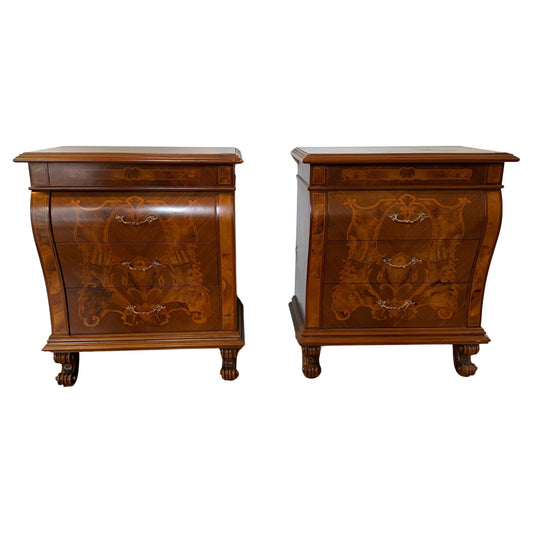 Coppia di comodini italiano in legno radica intarsiato anni 90