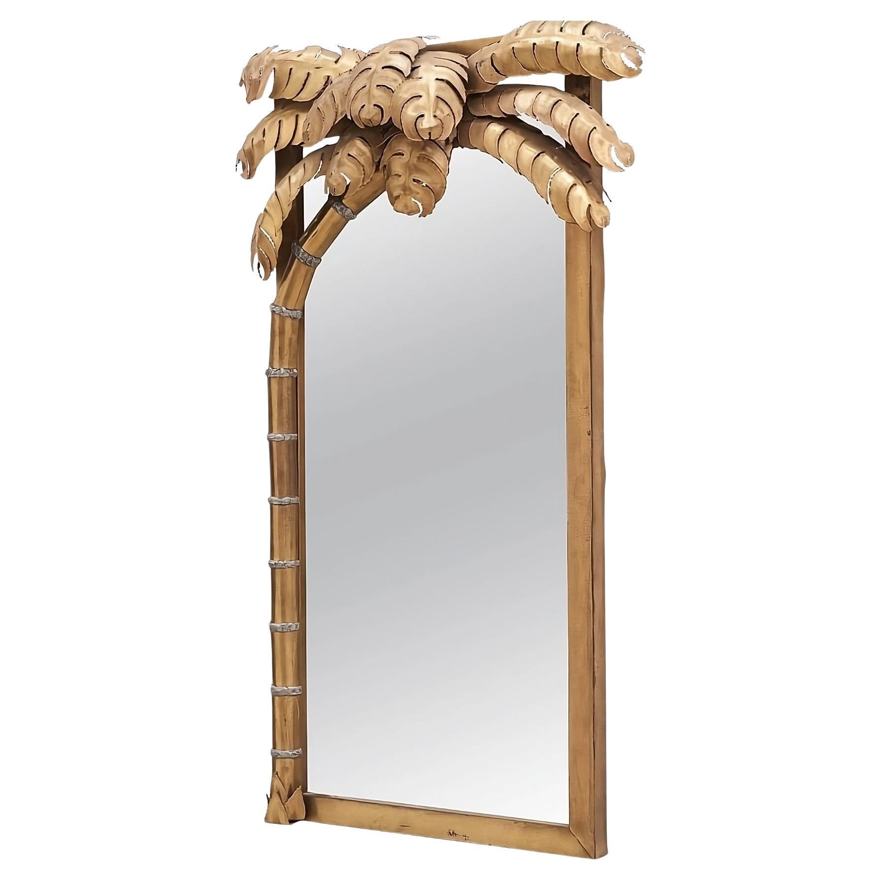 Favoloso pezzo esclusivo di specchio con palma illuminata della Maison Jansen