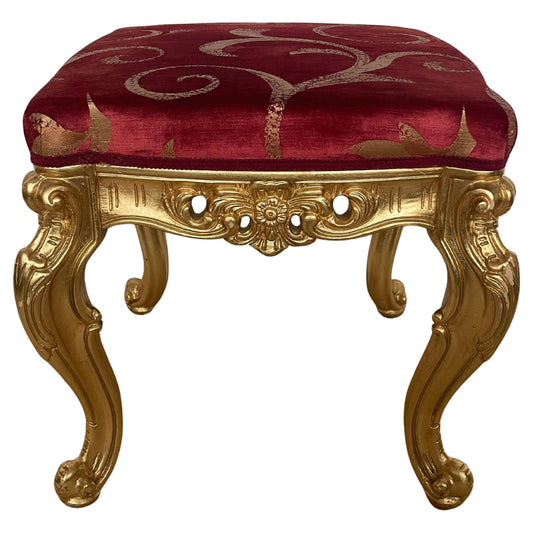 Sgabello in legno dorado intagliato a mano italian in stile francese XX secolo