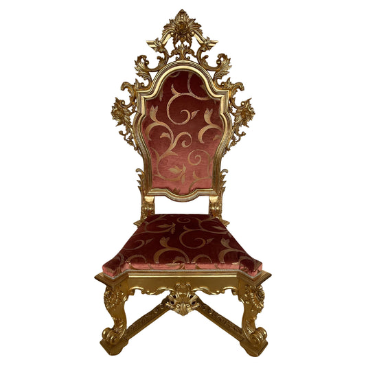 Trono reale italiano in legno intagliato in foglia d'oro XX secolo