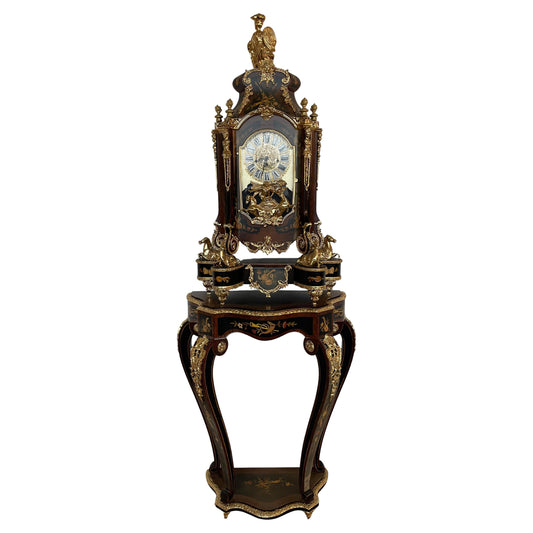 Imponente orologio a pendolo e console in stile francese secolo XX