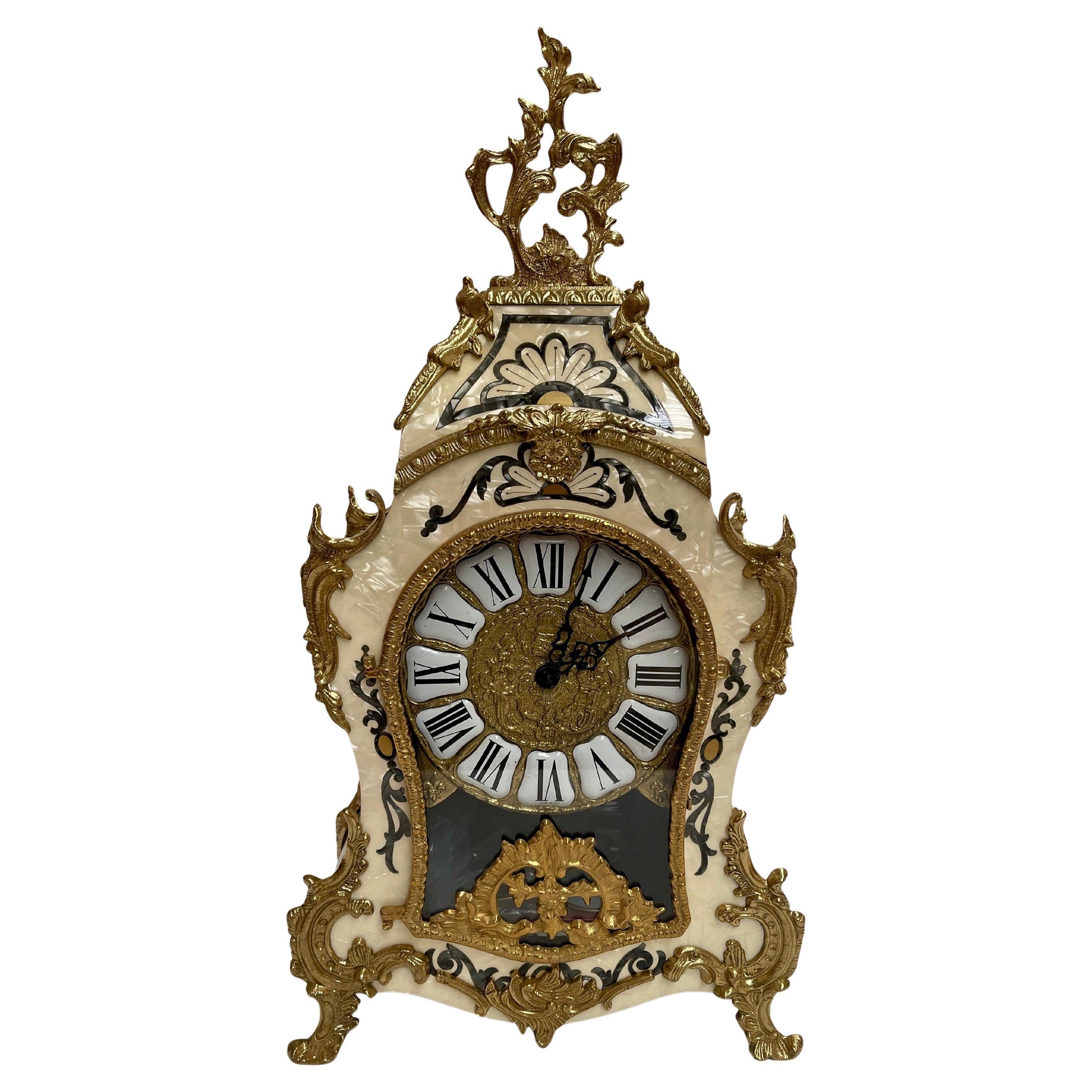 Orologio italiano in bronzo e legno a batteria stilo francese anni '90